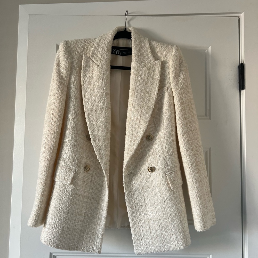 Zara Women's Cream Tweed Blazer